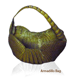 An armadillo bag from the Man From Snowy River Museum, in the 'cabinet of curiosities' tradition